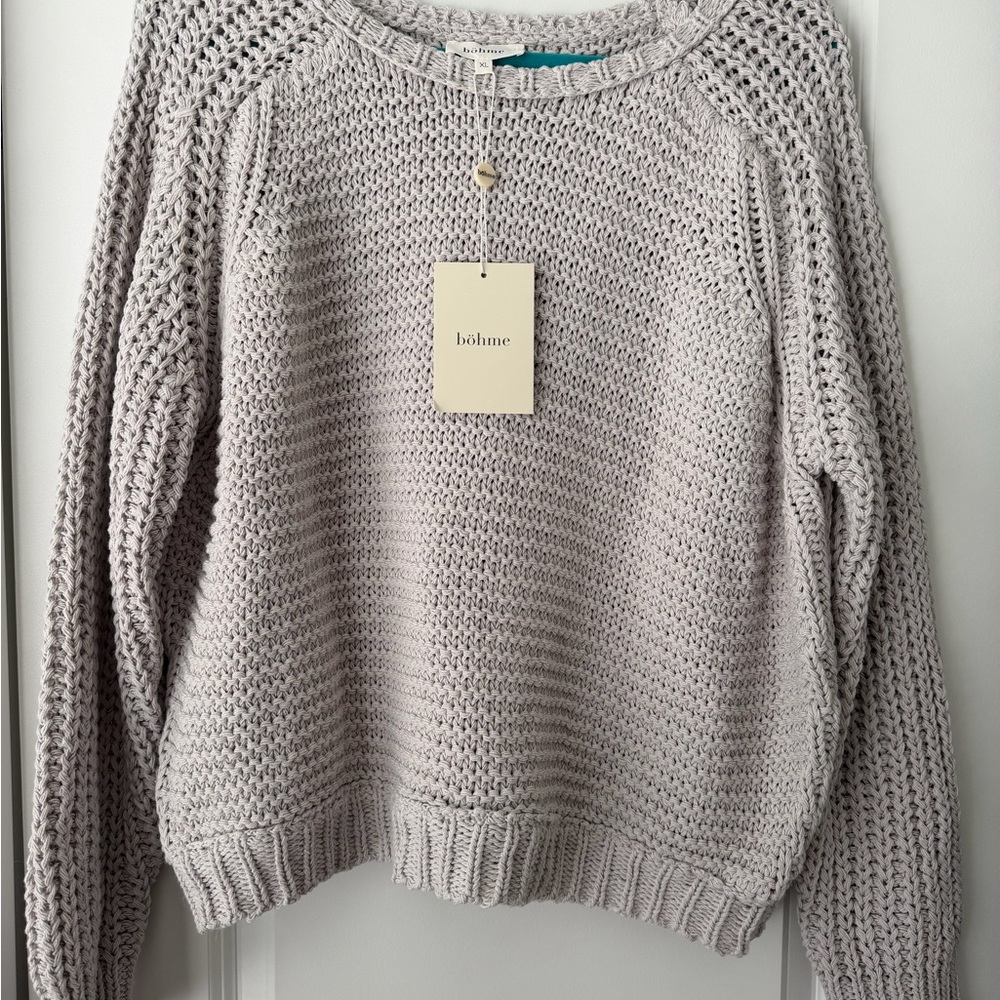 bohme Light Gray Chunky Knit Crewneck Sweater